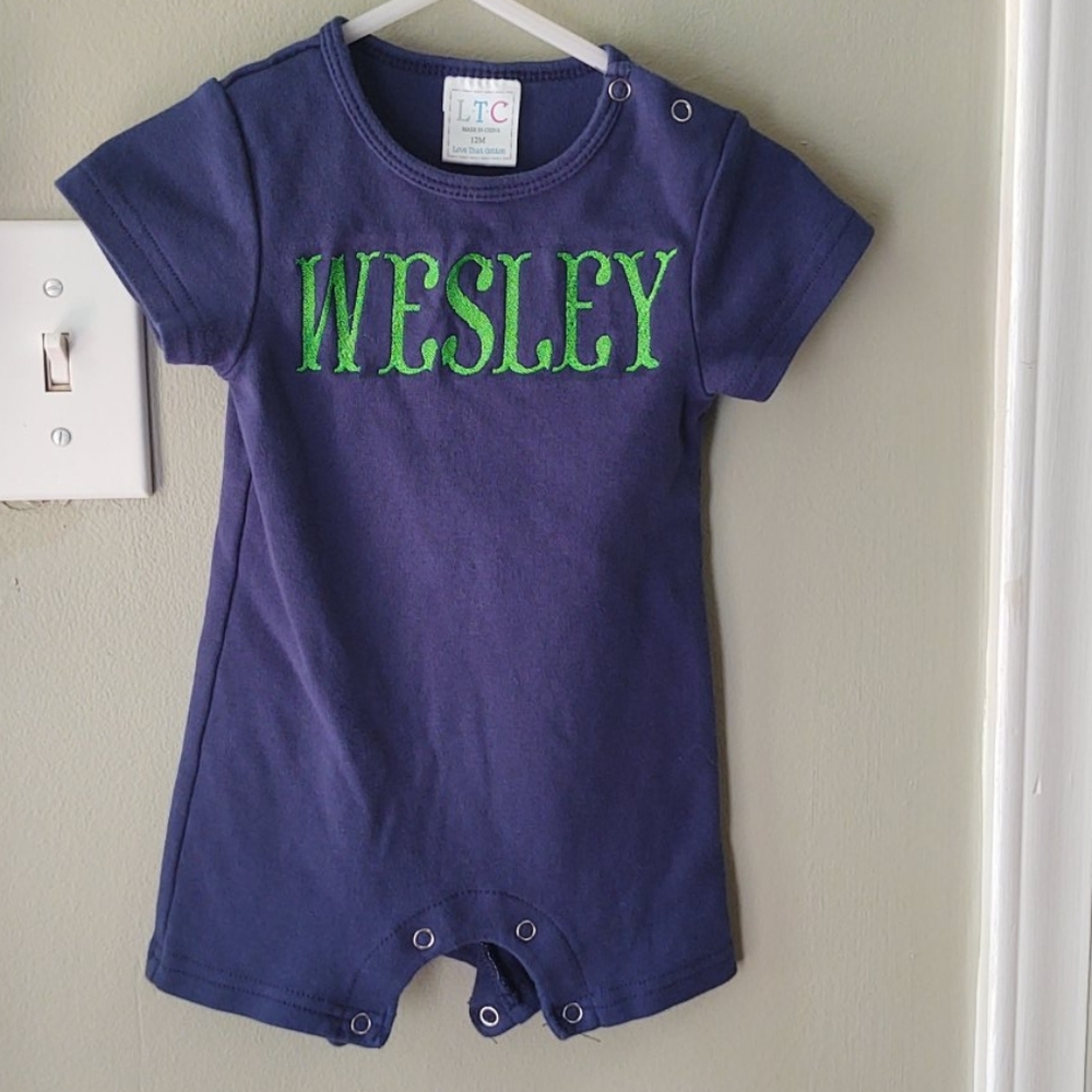 Wesley monogrammed onesie 12m